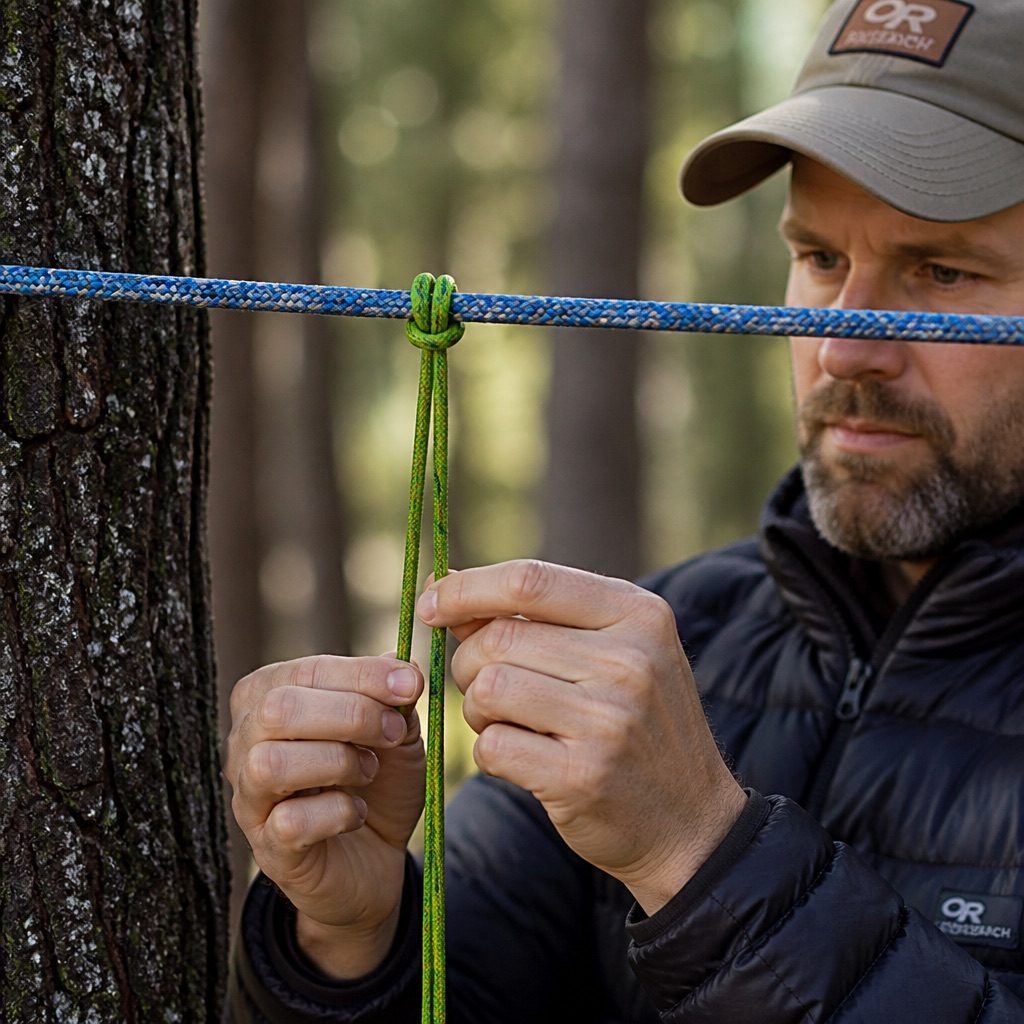 Paracord loop tied as a prusik knot around a line